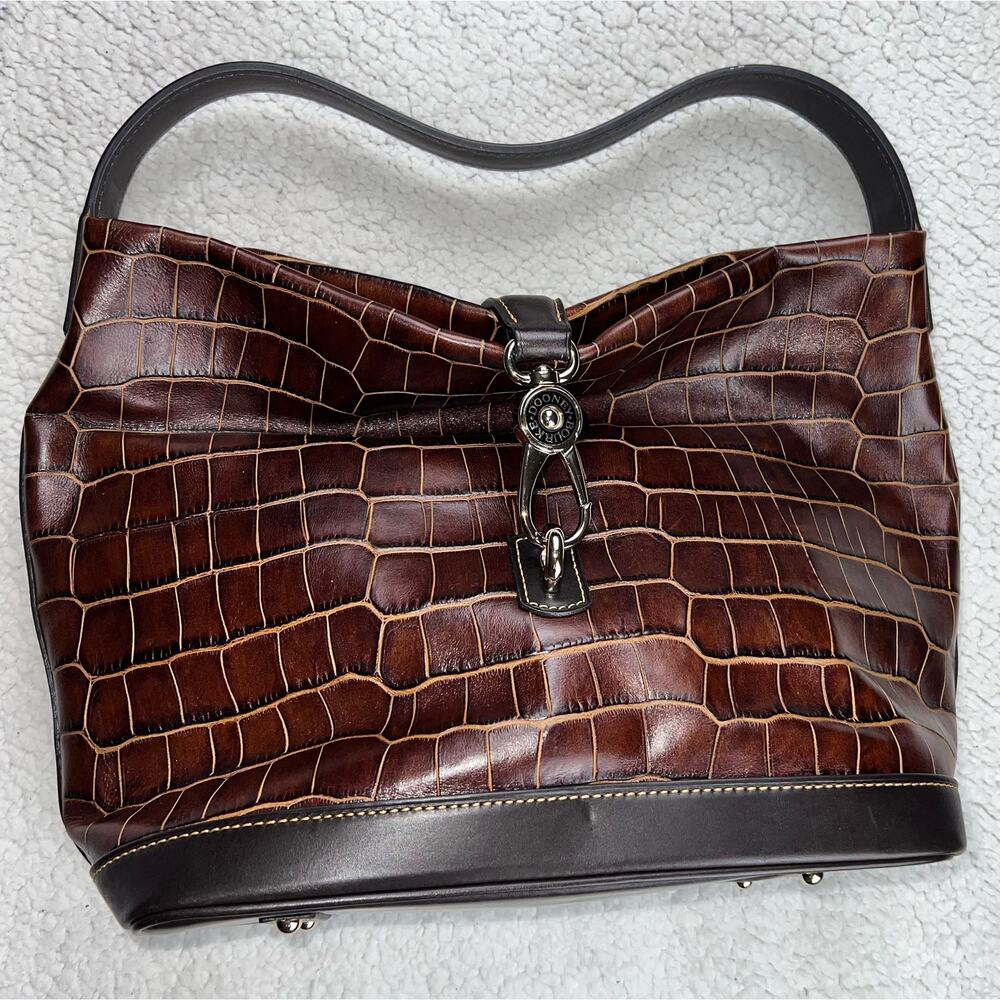 Dooney & Bourke Duck Logo Brown Embossed Crocodile Leather Purse Toe Handbag
